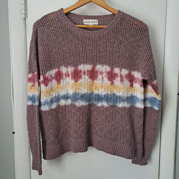 Knox Rose Sweaters - Knox Rose Tie Dye Rainbow Long Sleeve Open Knit Cotton Sweater Women's Medium